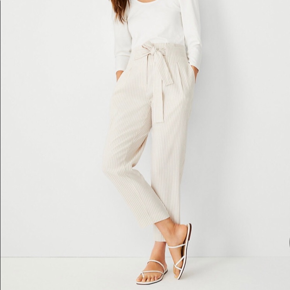 NWT Ann Taylor Striped Belted Paperbag Ankle Pant